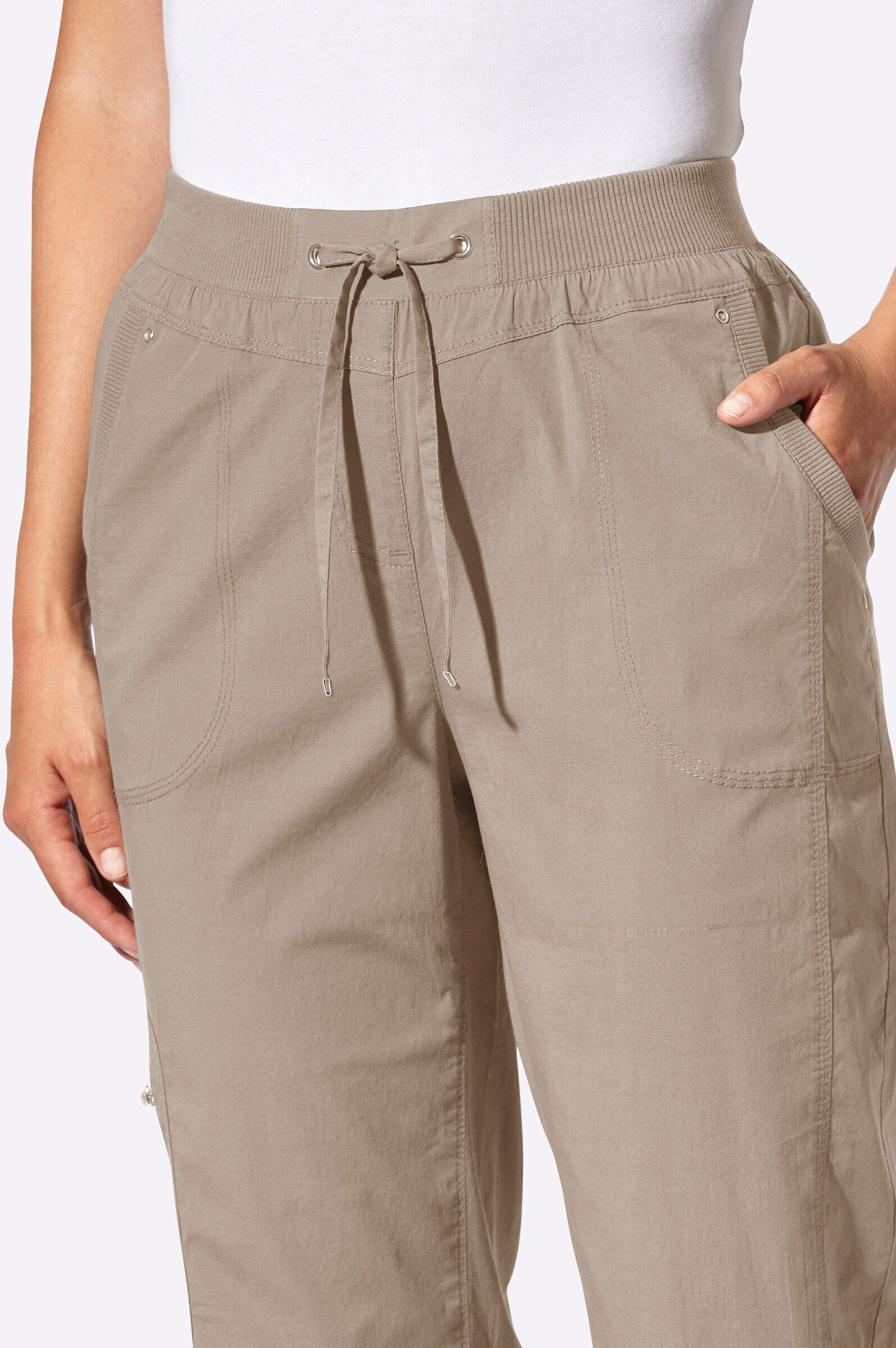 Schlupfhose WITT "Schlupfhose Schlupfhose mit funktionalen Taschen", Damen, Gr. 50, N-Gr, sesam, Sportlich, weit, Hosen Schlupfhose