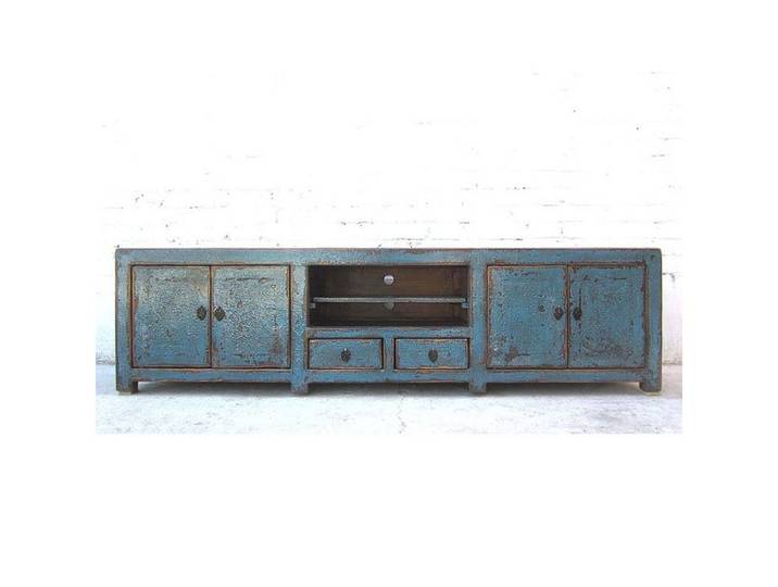 Luxury-Park-Direct Kommode Asia TV Kommode Lowboard shabby chic azurblau Pinie.Luxury Park