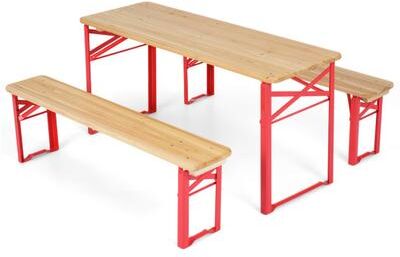 Costway 43.5 Inch Folding Kids Picnic Table & Bench Set No Assembly Wooden Toddler Table-Red