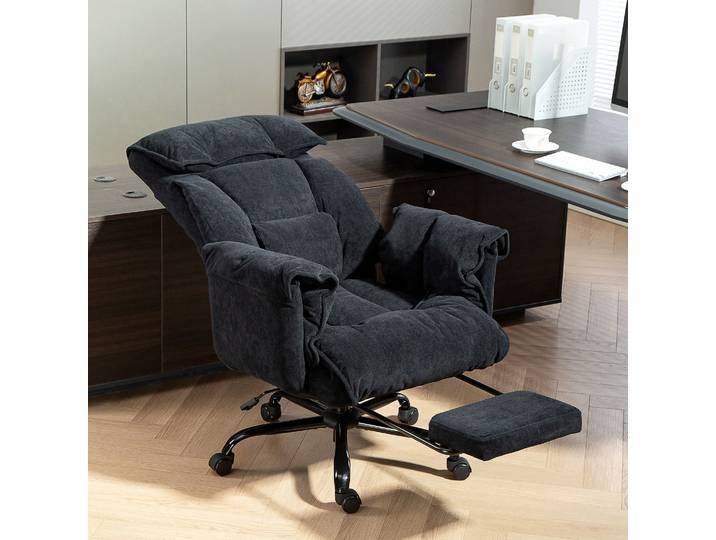 HOMCOM Chaise Bureau Inclinable Repose-Pieds Hauteur Réglable Noir