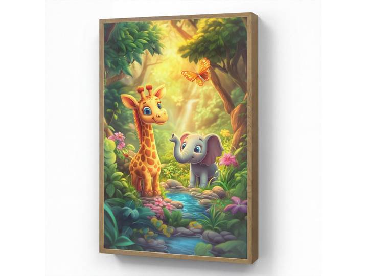OnlyWow Nachttischlampe MIT Akku Giraffe - Elefant - Blumen - Dschungel 60x90 cm, Grün, Rechteckig, LED integrated, 60x90x8 cm, Lampen & Leuchten, Innenbeleuchtung, Nachtlichter