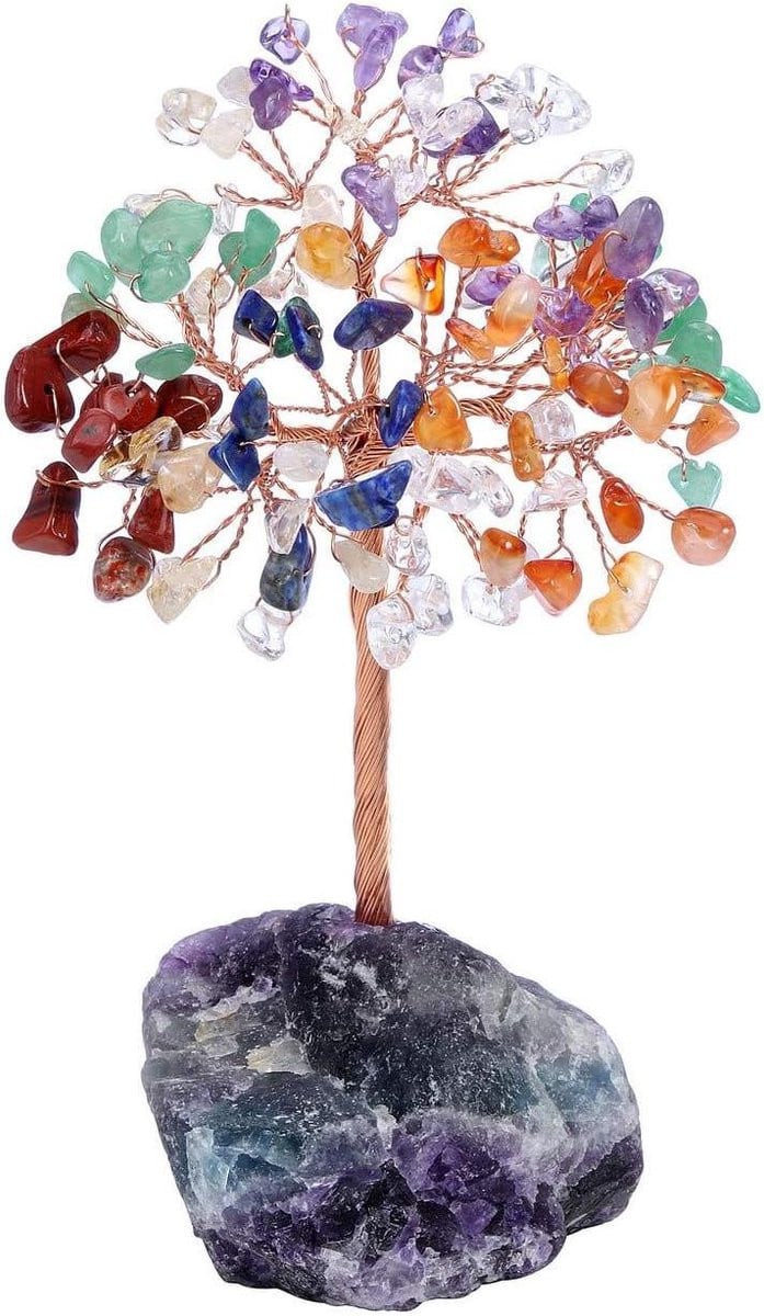 JSDDE 7 Chakra Kristal Boom met Natuurlijke Edelstenen voor Feng Shui en Healing