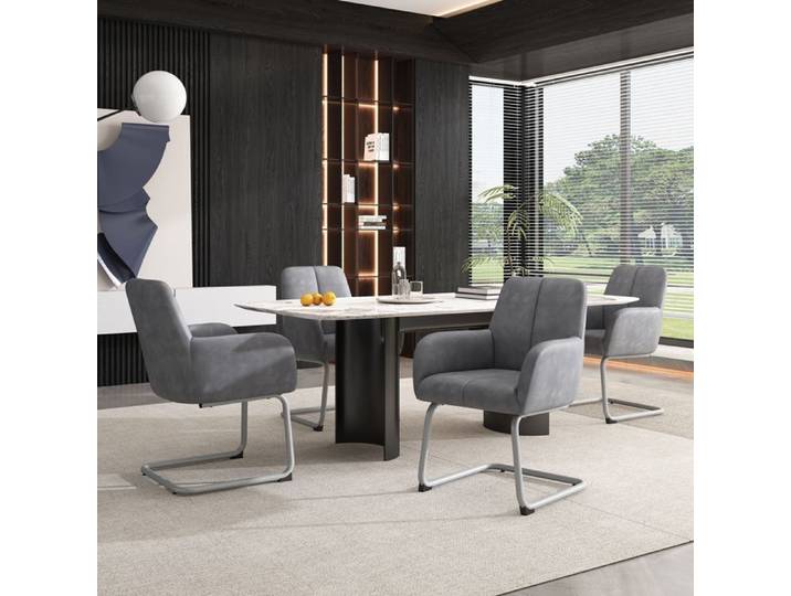 Abrihome Chaise de Salle à Manger avec pieds en acier courbés - Lot de 4 - Gris