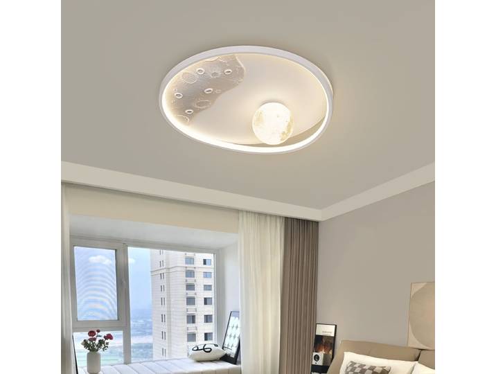 Plafonnier LED Blanc au Design Créatif et Simple au Design de Lune, Luminaire Décoratif de Plafond, Idéal pour une Chambre d'Enfant ou Salle à Manger