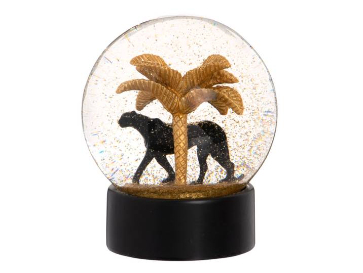 Goldene Schneekugel mit Palme und schwarzem Panther