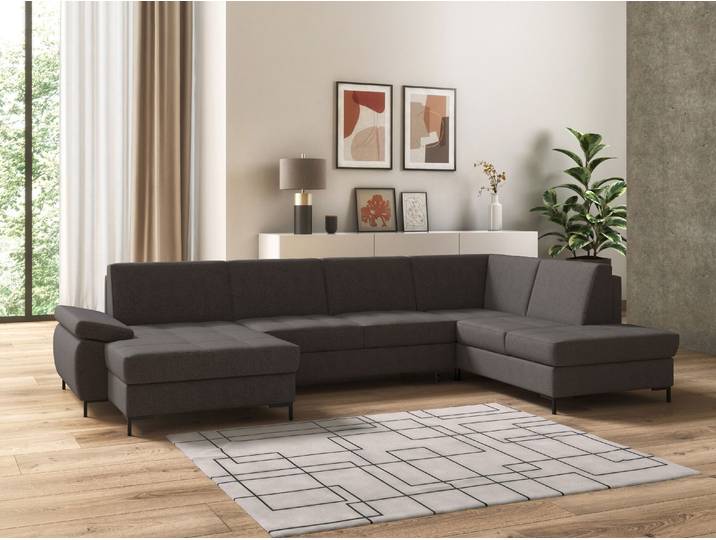 Wohnlandschaft DOMO COLLECTION Capelo, bequem, Breite 348cm, klare Linien - klares Design, U-Form , schwarz (pepper), B:348cm H:84cm T:204cm, 100% Polyester, Sofas, Wohnlandschaft, mit Armteilverstellung, wahlweise mit Bettfunktion, Federkern