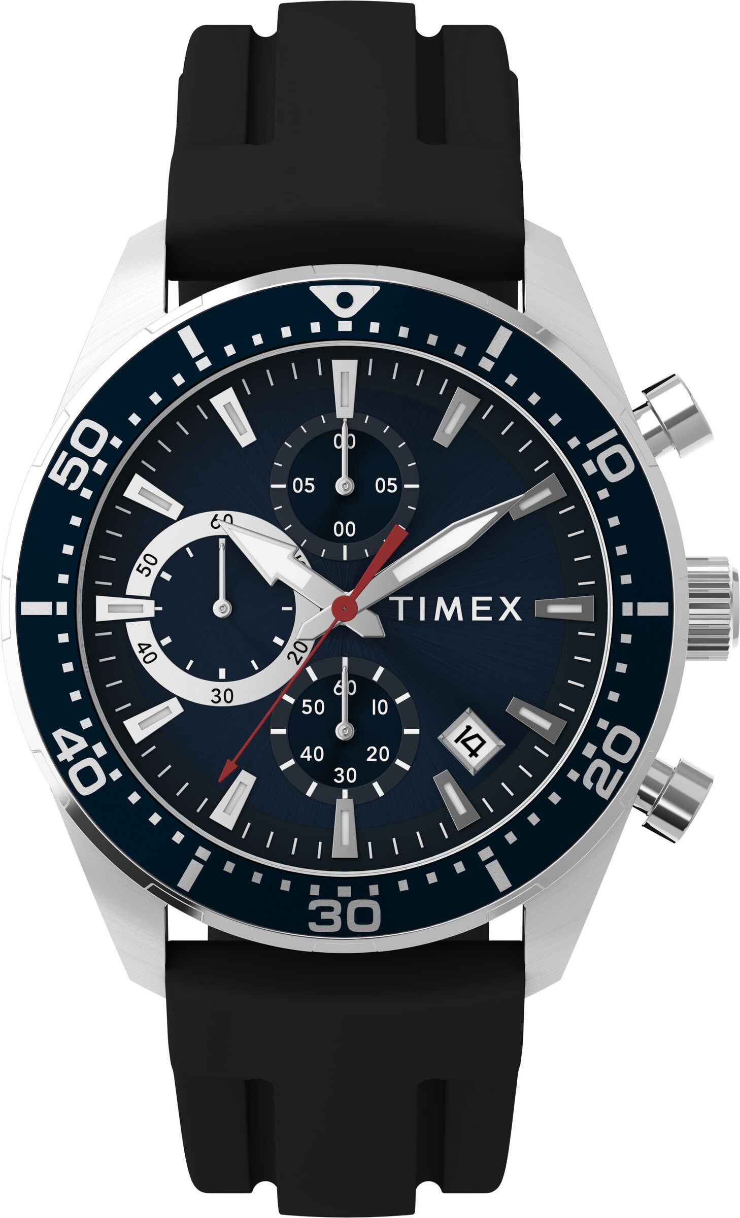 Chronograph TIMEX "Ridgefield Chronograph", schwarz (schwarz, blau, blau), Armbanduhren, Herren, silberfarben, Chronograph, Quarzuhr, Armbanduhr, Herrenuhr, Silikonarmband, analog, Tag
