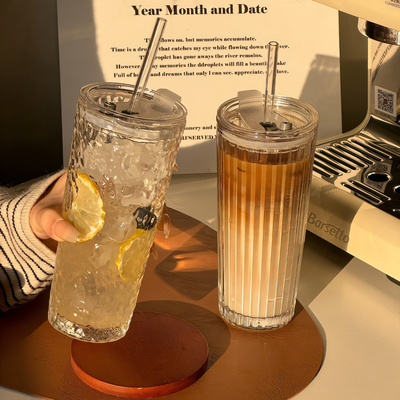 ModernMart Clear Glass Tumbler With Straw And Lid Large Capacity Iced Coffee Cup b