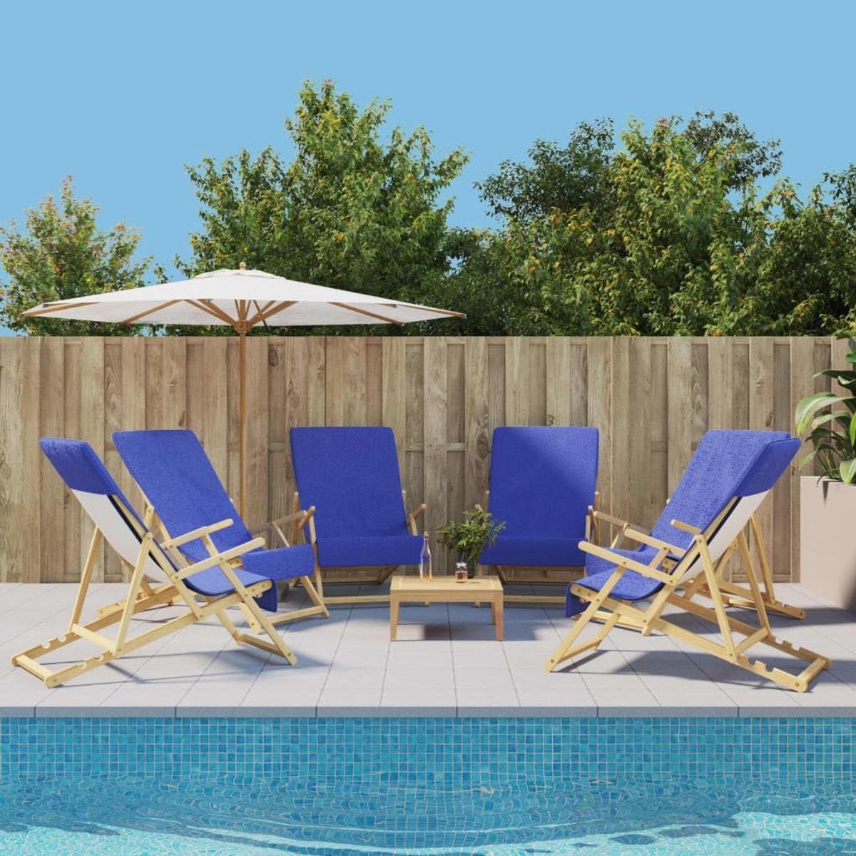 Set van 6 koningsblauwe strandhanddoeken van katoenmix, 60 x 135 cm