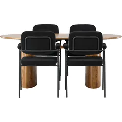 Ebuy24, Essgruppe, Isolde Essgruppe Esstisch Natur 4 Stühle Bouclé schwarz. (MDF)