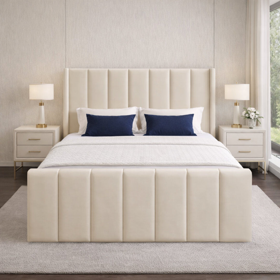 17 Stories Premium Wingback Storage Bed Frame Cream Single (3')