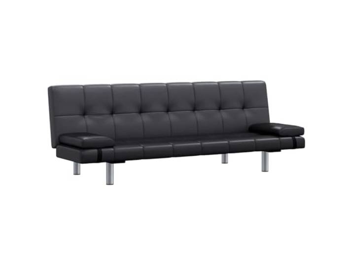 HEFZGDB Schlafsofa mit 2 Kissen Kunstleder Ausziehbar Schwarz – Vielseitiges Ausziehbett mit Holzrahmen und Verstellbarer Rückenlehne für optimalen Komfort und Langlebigkeit im