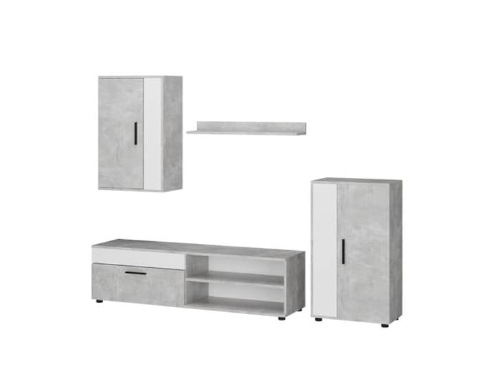 Vicco Wohnwand Berno Beton set, 4 Teile, zur Aufbewahrung und Präsentation von Multimedia-Geräten