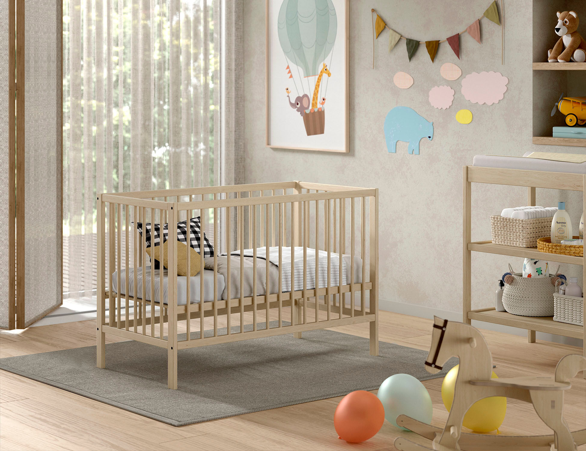 Babybett VIPACK "Dino 60/120 cm mit 3-fach verstellbarem Lattenrost, stabile Bauweise", braun (buche natur), B:124,4cm H:84,4cm T:64,5cm, Massivholz, Babybetten, Babybett, Gitterbett aus massiver Buche, wahlweise in 3 Farben buche natur Lattenrost, Liegef