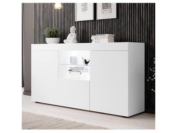 Buffet Bahut 3 portes LED - NATOLIA - Blanc mate - Rangement