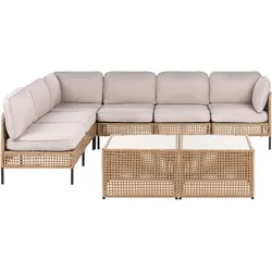 GARTEN-ECKSOFA mit Tisch 6-Sitzer modular Polyrattan Hellbeige Omegana