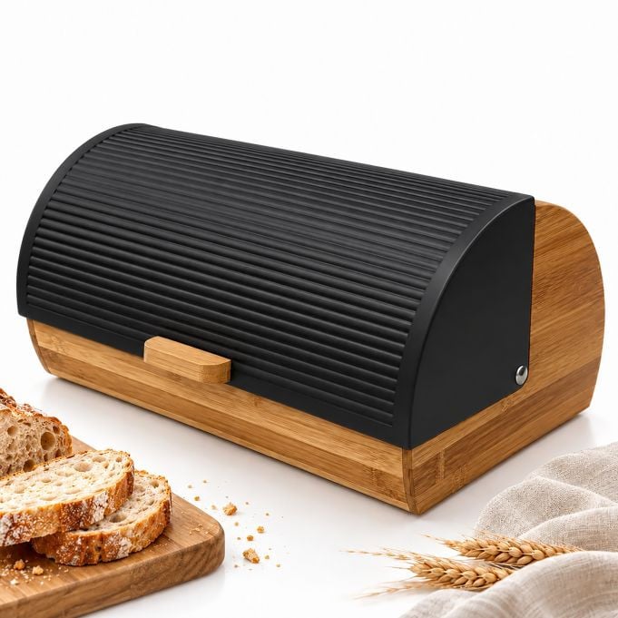 Relaxdays Bamboe broodtrommel met klapdeksel