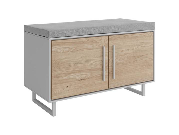 Livetastic Garderobenbank Kaunas, Hellgrau, Metall, Eiche, massiv, 0 Schublade(n) Schubladen, Füllung: Schaumstoff, 82x52x40 cm, Garderobe, Garderobenbänke