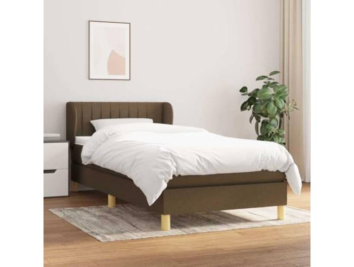 LPERTGFHU Boxspringbett, 80x200 cm Einzelbett, Stoff, Dunkelbraun Inklusive Matratze & Topper, Höhenverstellbares Kopfteil