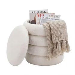 SITZHOCKER RHONE, Teddystoff, mit Textilbezug, Creme, Ø 40 x 45 cm