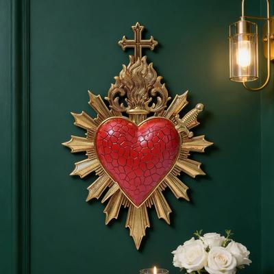 Uplifted Finds Sacred Heart Bas Relief   Flaming Heart & Dagger Wall Sculpture   Executive Studio & Gothic Sanctuary Decor c