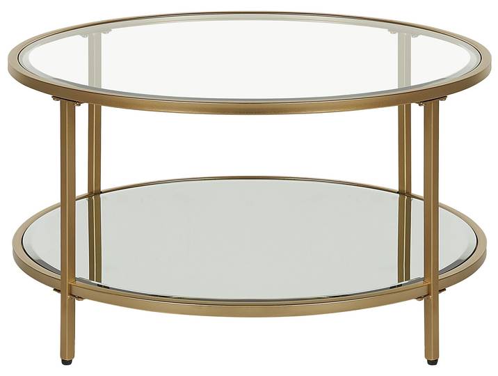 BELIANI Couchtisch Gold Glas / Eisen ø 70 cm mit Eisengestell Rund Wohnzimmermöbel Salon Diele Flur Bad Esszimmer Modern