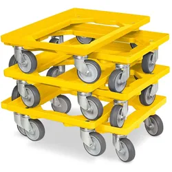 BRB 6x Logistikroller/Kistenroller für Behälter 600 x 400 mm, Tragkraft 250 kg, gelb