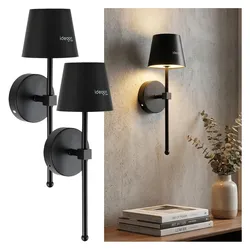 Ideoon, Wandleuchte, 2er-Set Elegante LED Wandleuchte kabellos mit Fernbedienung: Akku Wandlampe dimmbar in Schwarz (120 lm)