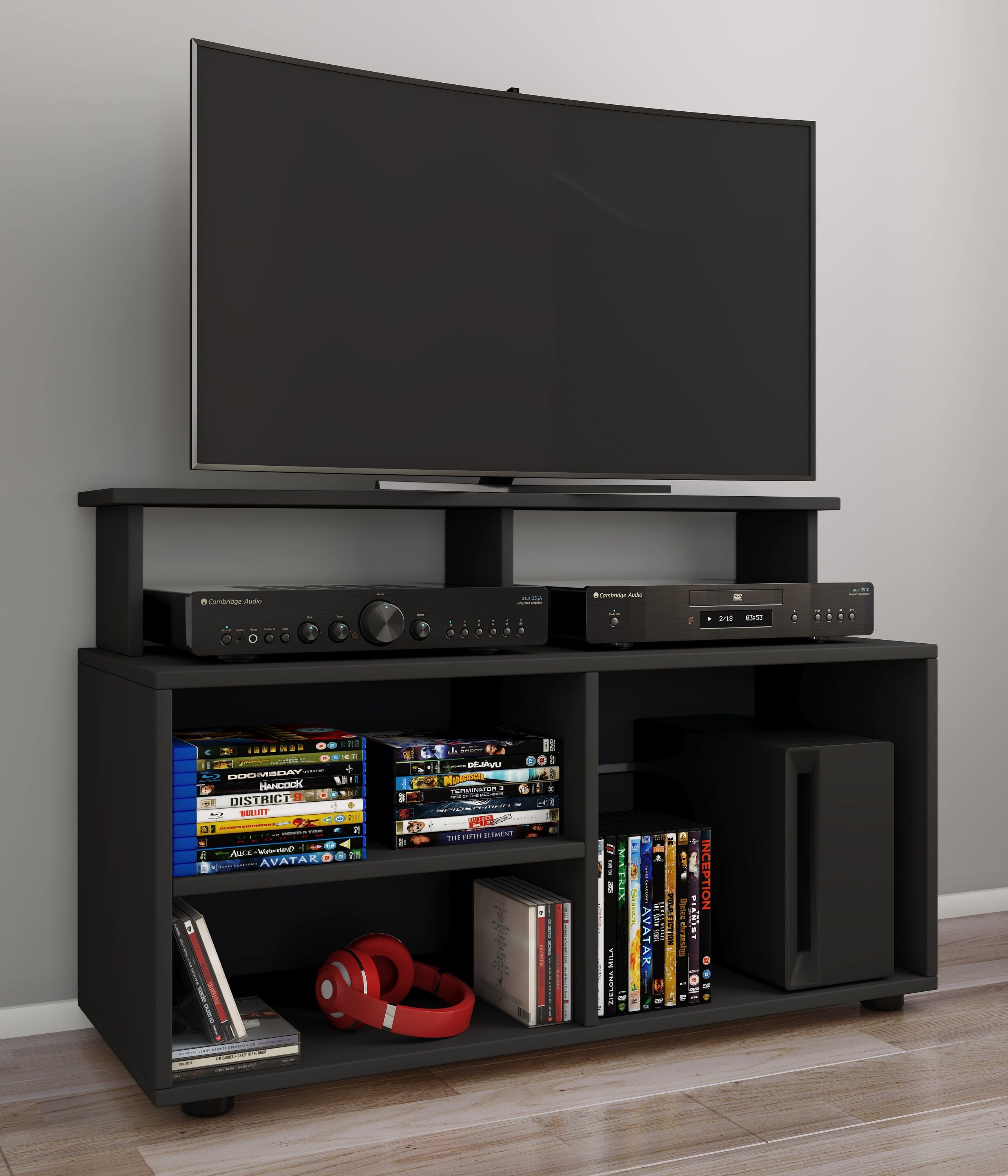 Wohnzimmertisch VCM "TV Lowboard Fernsehschrank Konsole Balansia", schwarz, B:90cm T:36cm, Regale, Wohnzimmertisch