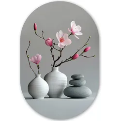 WANDBILD Magnolie - Blumen - Rosa - Zen-Steine Wanddeko Schlafzimmer 60x90 cm