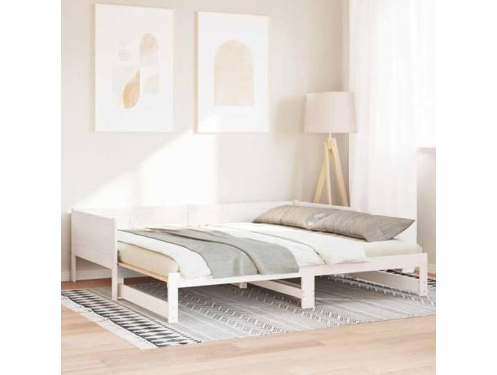 SKTQYQO Ausziehbares Tagesbett, weiß, 203,5 x 184 x 56,5 cm Massives Kiefernholz, Kapazität 200 kg, Rückseite fertig, einfache Montage, einfache Wartung