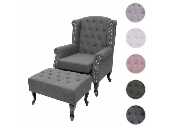 Fauteuil de luxe Chesterfield fauteuil à oreilles tissu hydrofuge - gris sans ottomane