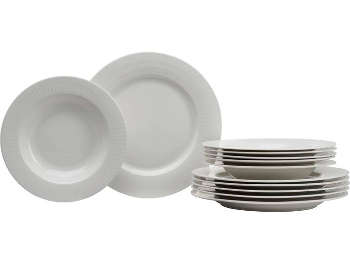 Tafelservice RITZENHOFF & BREKER Sofia , weiss (weiß), 12 Stk., Porzellan, Geschirr-Sets, Tafelservice, Teller Set, Reliefdekoration
