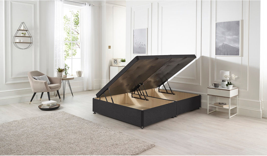 17 Stories Orchid Side Opening Gas Lift Ottoman Bed Base Plush Velvet Black Single (3')
