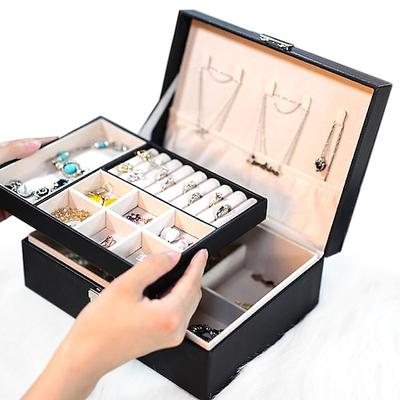 Dame Pu Leder Schmuckschatulle Aufbewahrungsbox Ohrringe Armband Halskette Ring Vitrine Doppelschicht tragbaren Schmuck Veranstalter 23x17x9cm