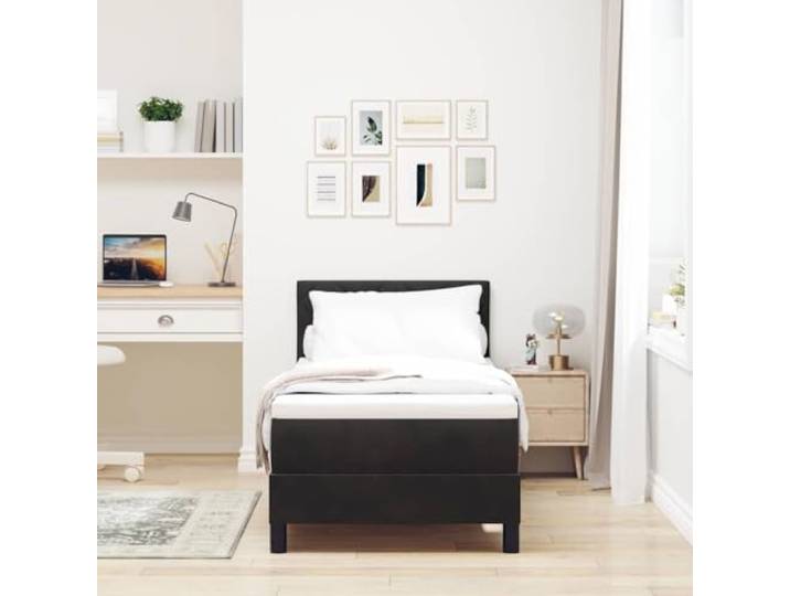 KTHLBRH Doppelbett Samt Schwarz 80 x 200 cm Kopfteil aus Kunstleder, Gestell aus Holz, Lattenrost inklusive