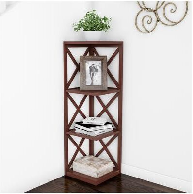 Lavish Home 4-Shelf Corner Bookcase, Brown - 11.75 x 11.75 x 38.25