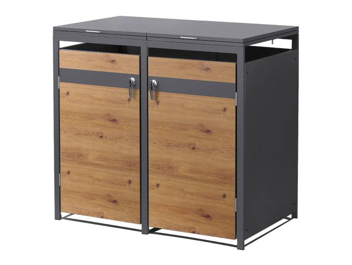 Ml-Design Mülltonnenbox 2er Anthrazit-Eichenoptik, Braun, Metall, 240 L, Rechteckig, 132x120x80 cm, Gartenzubehör, Mülltonnenbox