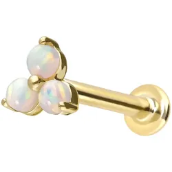 14 Karat Gold Labret mit Innengewinde BLUME + 3 SYNTHETISCHE OPALE