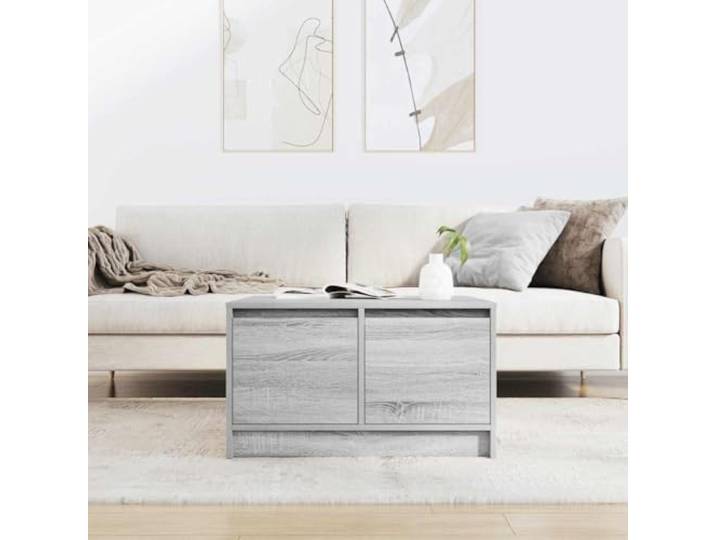KTHLBRH Couchtisch mit 4 Schubladen, Sonoma-Grau, 70,5 x 70 x 40 cm Technisches Holz, glatte Oberfläche, pflegeleicht, max. Belastung 20 kg, für Wohnzimmer