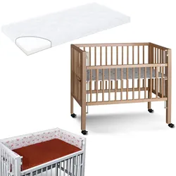 Tissi Anstellbett / Beistellbett Sophie inkl. Matratze und Nestchen, Tissi: Grau Lion, Farbe: Buche Natur