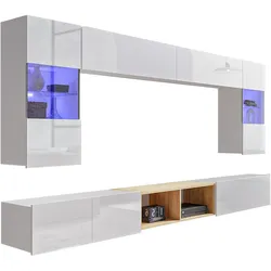 WOHNWAND Kossana 24 Modern Weiß/Goldene Eiche 300/154/43 cm Wohnzimmer Design