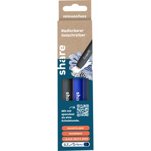 share Gelschreiber Made by Eberhard-Faber, radierbar, Strichbreite 0,7mm, Schreibfarbe blau und schwarz, 2 Stück