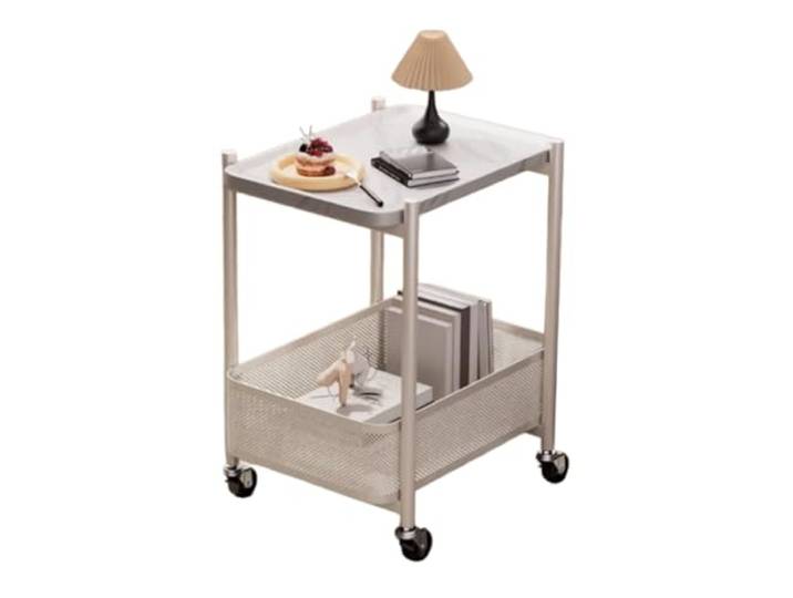 XXAD553TY Essen Beweglicher, rollender Aufbewahrungswagen am Bett Beistelltisch for Schlafzimmer und Wohnzimmer(Weiß,Klein)
