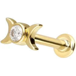 14 Karat Gold Labret mit Innengewinde MOISSANIT + 2 MONDE