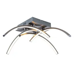 Deckenleuchte Fernbedienung Deckenlampe Wohnzimmer LED eckig silber Deckenlampe geschwungen, dimmbar, 4 Stäbe, 1x LED 16,8W 1280Lm, LxBxH 48,5x48,5x15 cm