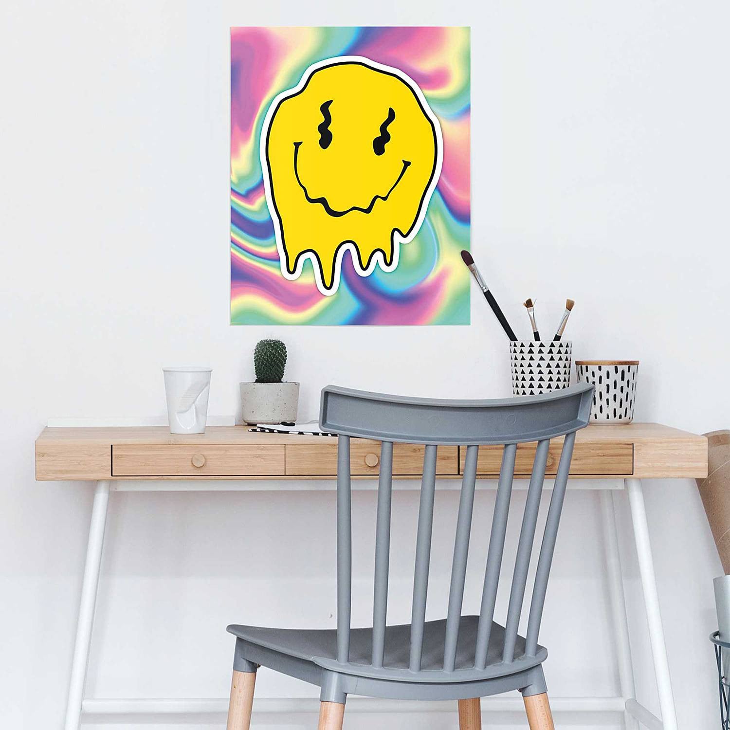 home24 Poster Dripping Smiley geel papier, Breedte: 40 cm, Hoogte: 50 cm