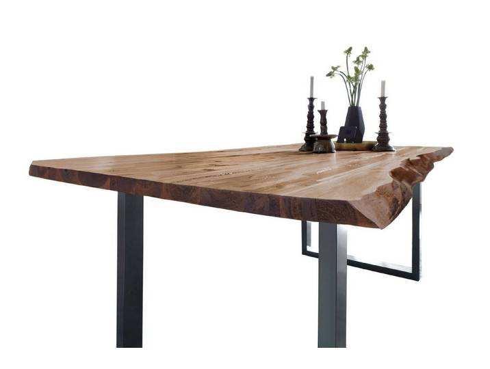SAM® Baumkantentisch Memphis, massives Akazienholz, natürliche Baumkante, Metallgestell U-Form