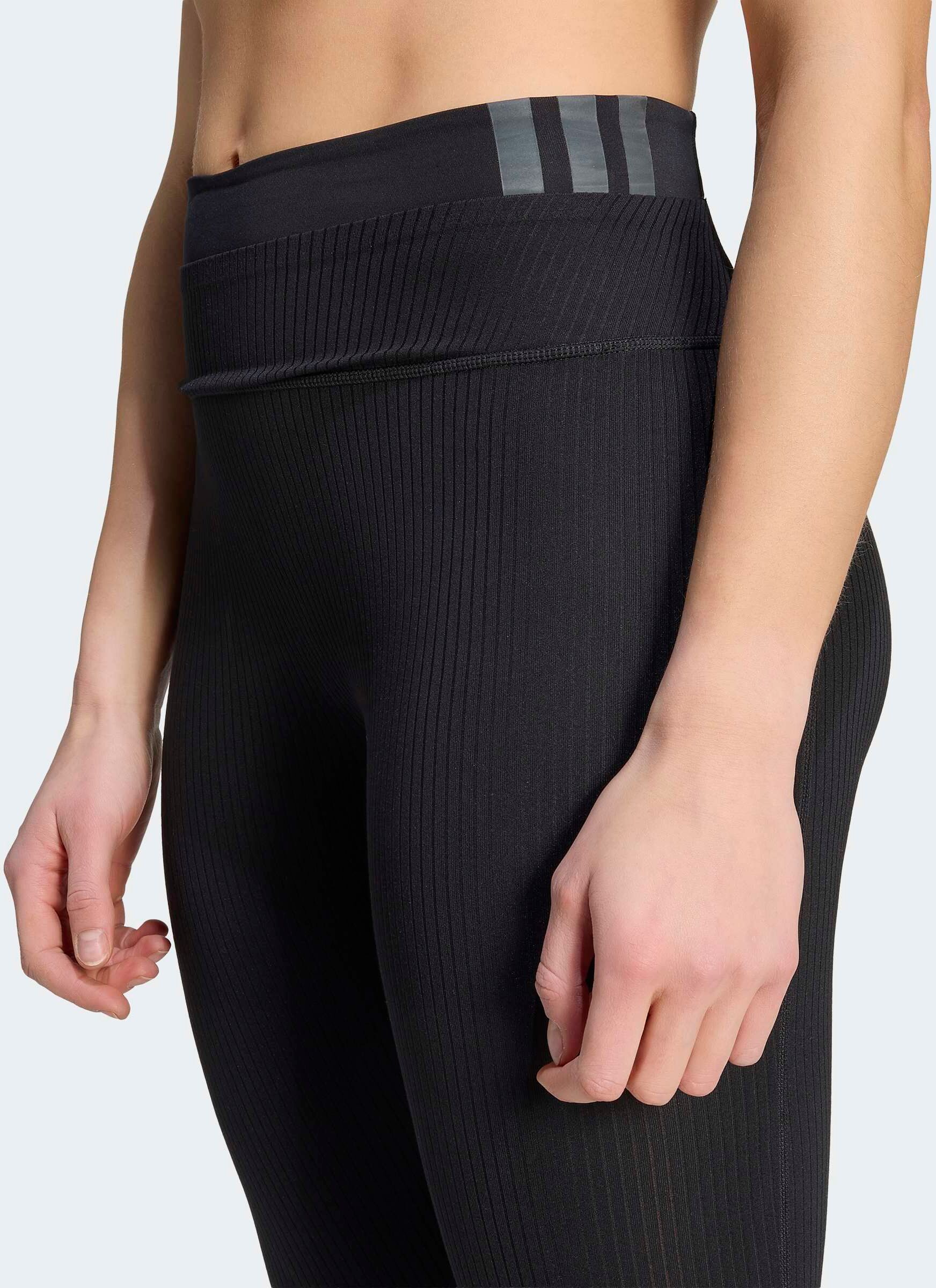 Trainingstights ADIDAS PERFORMANCE "ALL ME RIB L", Damen, Gr. M, N-Gr, schwarz (schwarz, normal, gr.), Obermaterial: 86% Polyester, 14% Elasthan, Hosen Trainingstights, Gerippte Leggings, vom Yoga inspiriert schwarz, normal, gr. M, N-Gr