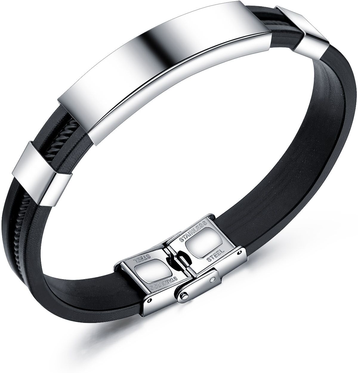 Armband FIRETTI "Schmuck Geschenk Armschmuck Armkette", schwarz (edelstahlfarben, schwarz), Armbänder, 21,5cm, Edelstahl Kautschuk, Edelstahl, Kautschuk, Armband